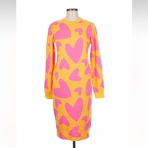 Julyliebe Heart Knit Midi Dress Women’s M Yellow Pink Long Sleeve Sweater